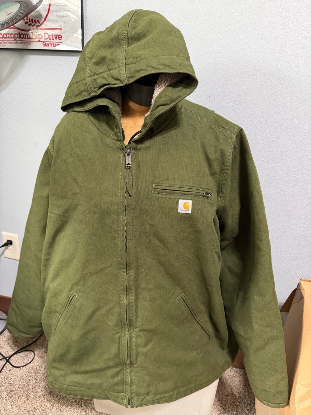 Carhartt Women’s 3XL Olive Green Hooded Canvas Jacket Sherpa Lined NWOT